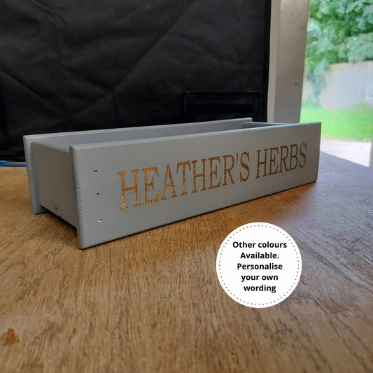 Indoor or Outdoor Plant Pot box. Kitchen window sill box. Herb planter. Kitchen garden box. Plant pot Tray. Fully Personalised Rustic Tray.