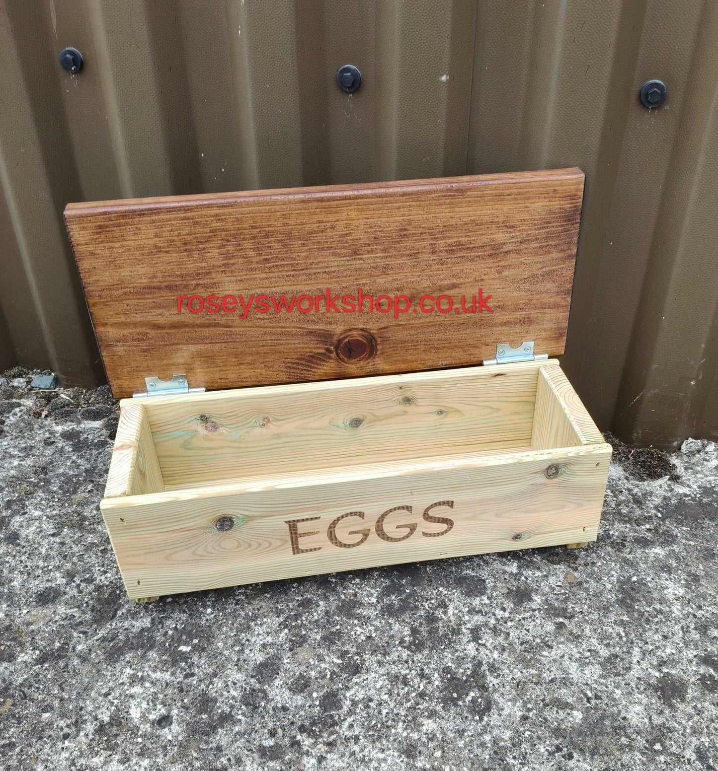 Wooden Doorstep or Kitchen Egg Box. Holds 12 Eggs