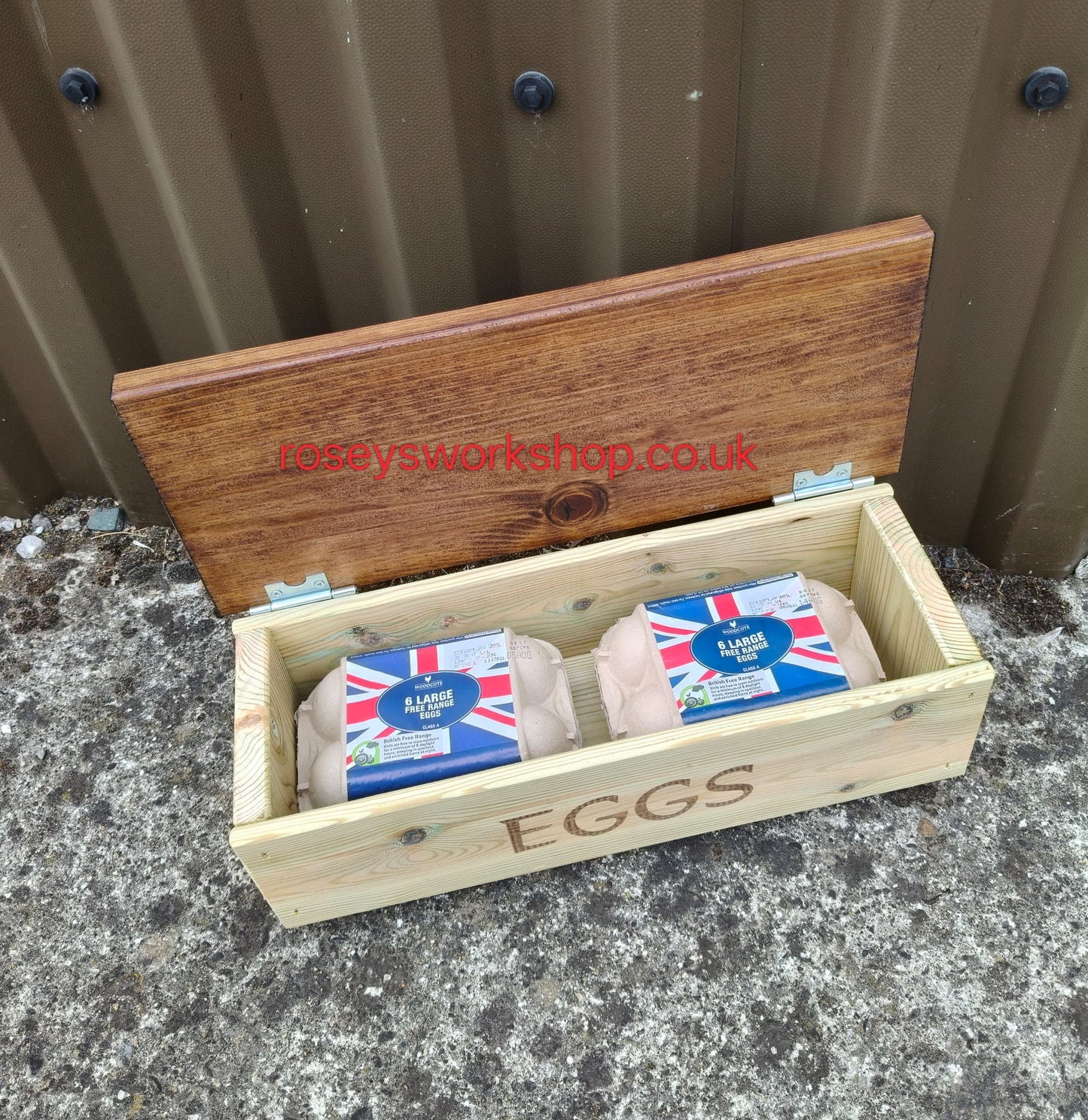 Wooden Doorstep or Kitchen Egg Box. Holds 12 Eggs