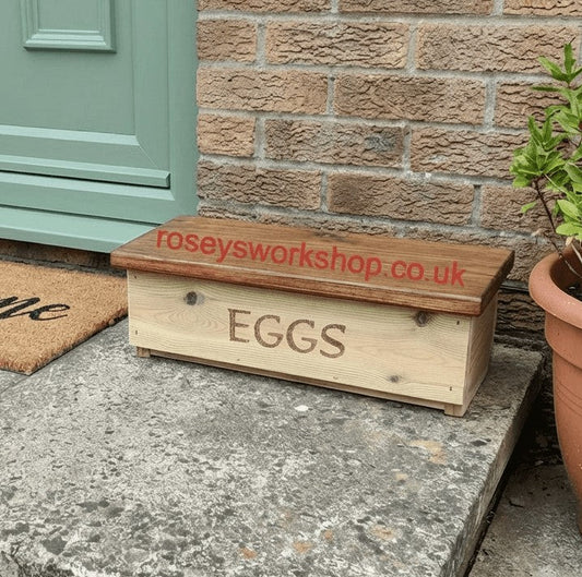 Wooden Doorstep or Kitchen Egg Box. Holds 12 Eggs