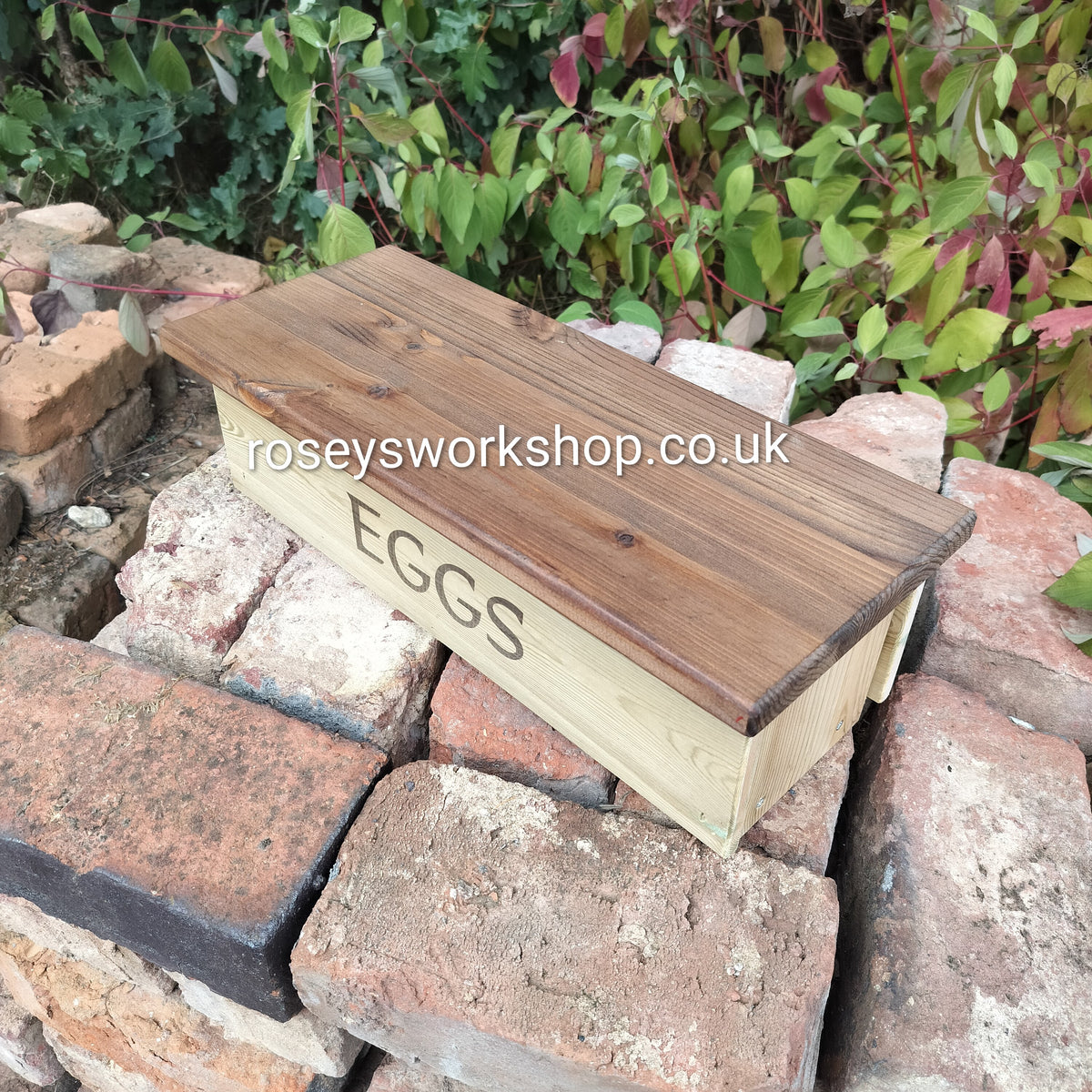Wooden Doorstep or Kitchen Egg Box. Holds 12 Eggs