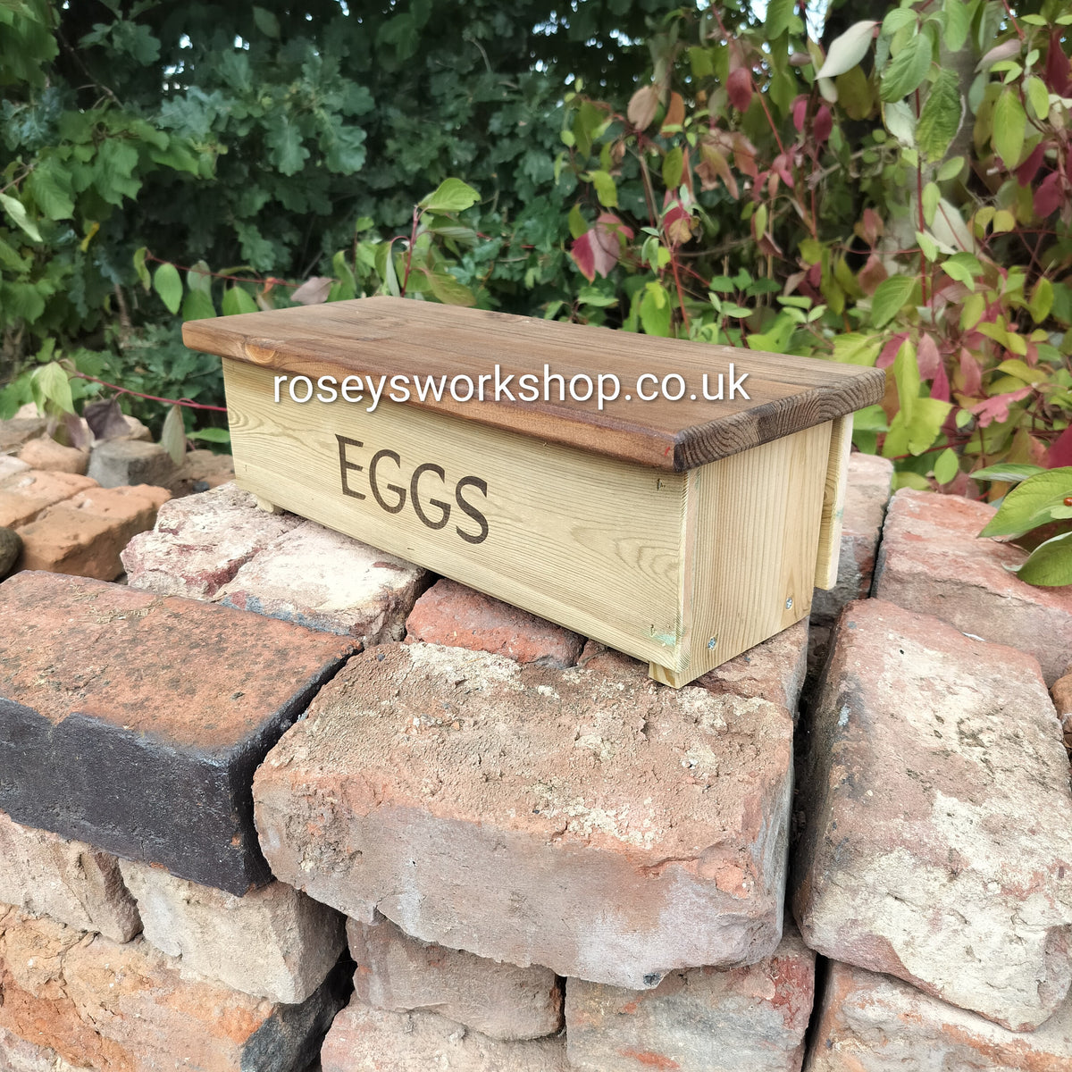 Wooden Doorstep or Kitchen Egg Box. Holds 12 Eggs