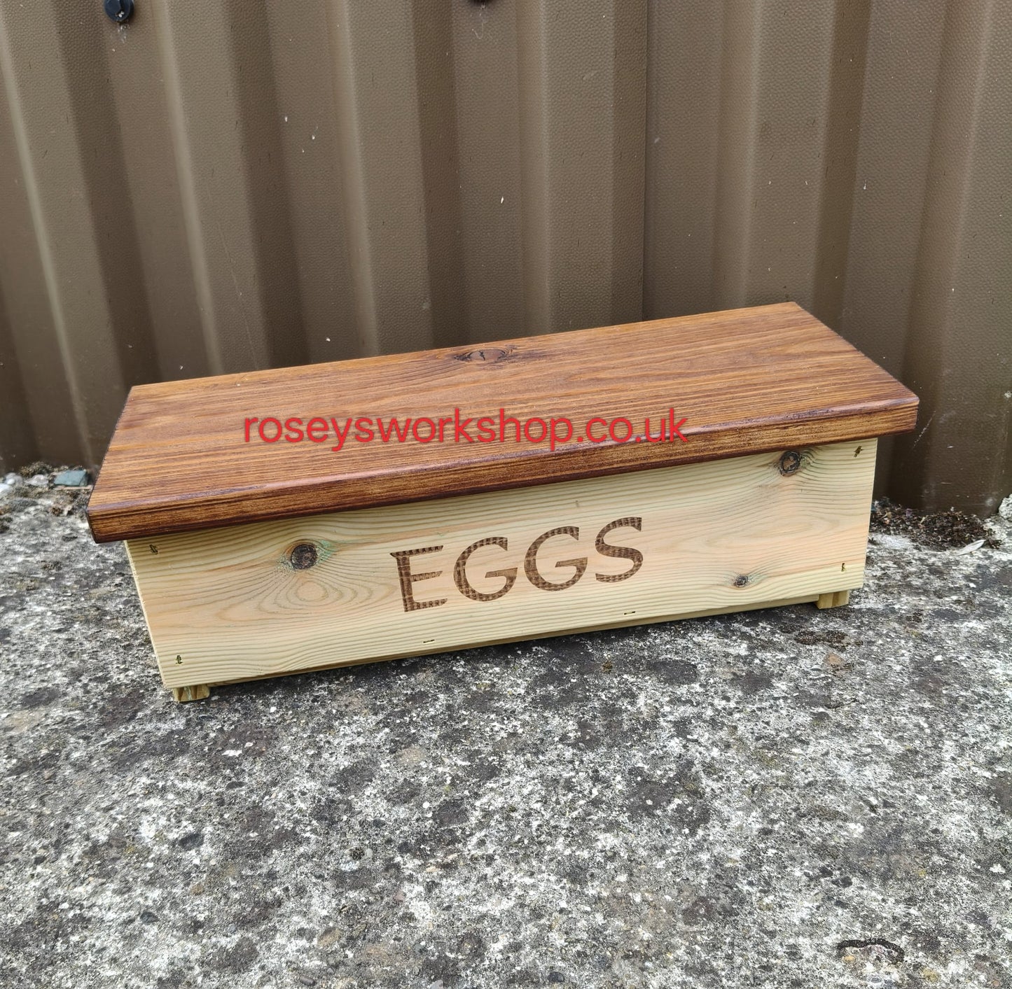 Wooden Doorstep or Kitchen Egg Box. Holds 12 Eggs